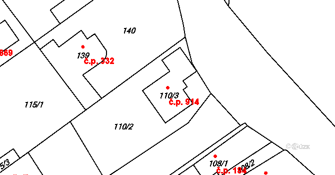 Kolovraty 914, Praha na parcele st. 110/3 v KÚ Kolovraty, Katastrální mapa