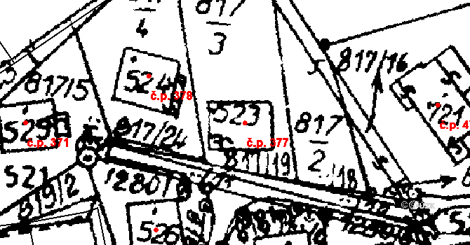 Častolovice 377 na parcele st. 523 v KÚ Častolovice, Katastrální mapa