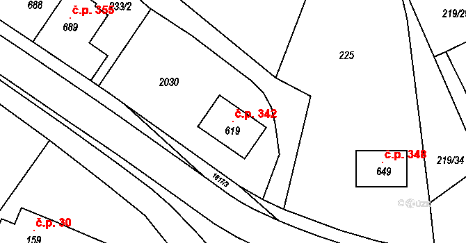 Kašava 342 na parcele st. 619 v KÚ Kašava, Katastrální mapa
