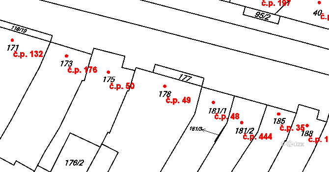 Moravský Žižkov 49 na parcele st. 178 v KÚ Moravský Žižkov, Katastrální mapa