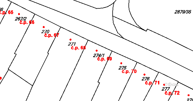 Bystřice pod Hostýnem 69 na parcele st. 274/1 v KÚ Bystřice pod Hostýnem, Katastrální mapa