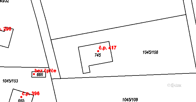 Dlouhá Třebová 417 na parcele st. 745 v KÚ Dlouhá Třebová, Katastrální mapa