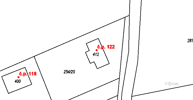 Hatě 122, Skuhrov na parcele st. 412 v KÚ Skuhrov pod Brdy, Katastrální mapa