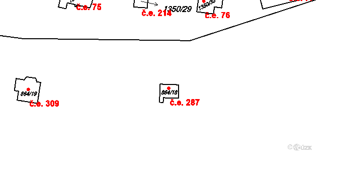 Oslnovice 287 na parcele st. 864/18 v KÚ Oslnovice, Katastrální mapa