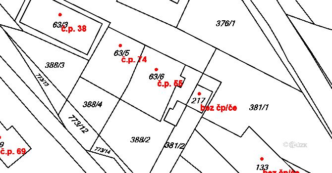 Hrabůvka 55 na parcele st. 63/6 v KÚ Hrabůvka u Hranic, Katastrální mapa