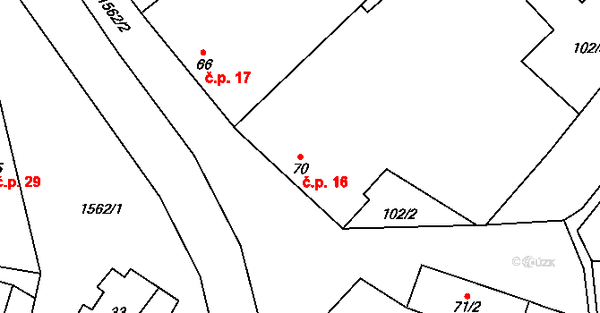 Malhotice 16 na parcele st. 70 v KÚ Malhotice, Katastrální mapa