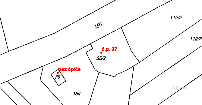 Přerov X-Popovice 37, Přerov na parcele st. 35/2 v KÚ Popovice u Přerova, Katastrální mapa