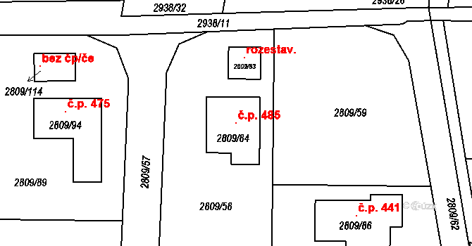 Životice 485, Havířov na parcele st. 2809/84 v KÚ Bludovice, Katastrální mapa