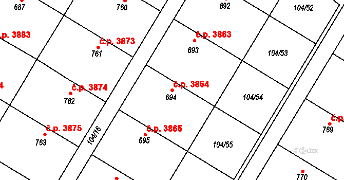Jihlava 3864 na parcele st. 694 v KÚ Bedřichov u Jihlavy, Katastrální mapa