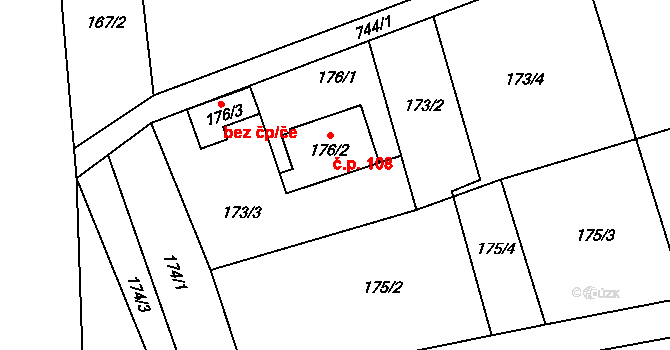 Karpentná 108, Třinec na parcele st. 176/2 v KÚ Karpentná, Katastrální mapa
