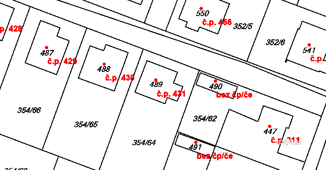 Rožďalovice 431 na parcele st. 489 v KÚ Rožďalovice, Katastrální mapa
