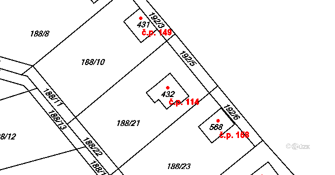 Hostěradice 114, Kamenný Přívoz na parcele st. 432 v KÚ Hostěradice, Katastrální mapa