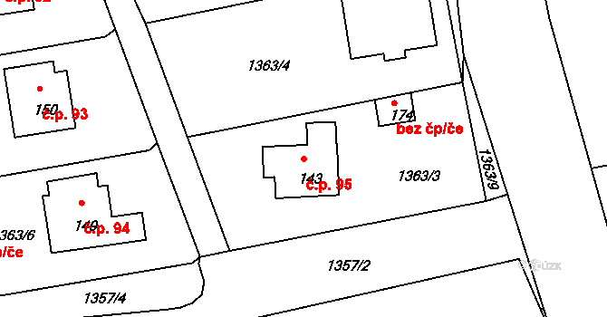 Dolní Třebonín 95 na parcele st. 143 v KÚ Dolní Třebonín, Katastrální mapa