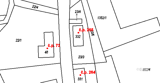 Heřmanice v Podještědí 265, Jablonné v Podještědí na parcele st. 332 v KÚ Heřmanice v Podještědí, Katastrální mapa