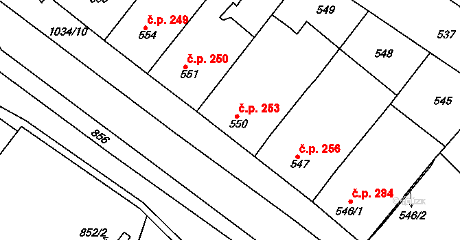 Svatobořice 253, Svatobořice-Mistřín na parcele st. 550 v KÚ Svatobořice, Katastrální mapa