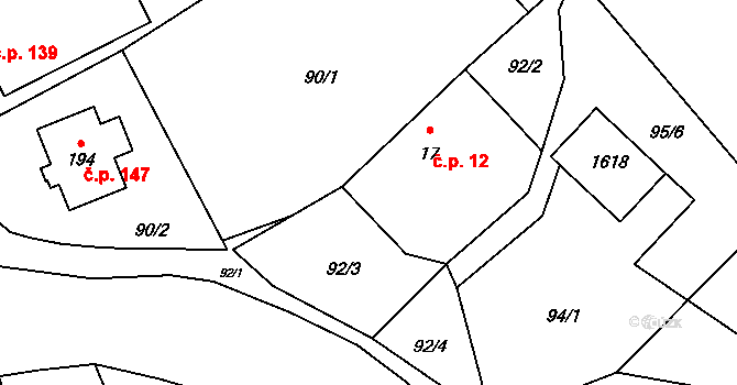 Pitárné 12, Vysoká na parcele st. 17 v KÚ Pitárné, Katastrální mapa