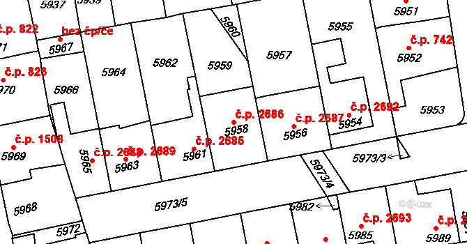 Kročehlavy 2686, Kladno na parcele st. 5958 v KÚ Kročehlavy, Katastrální mapa