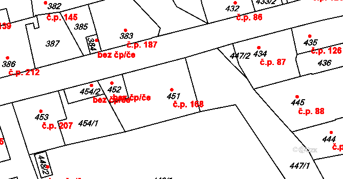 Švermov 168, Kladno na parcele st. 451 v KÚ Motyčín, Katastrální mapa