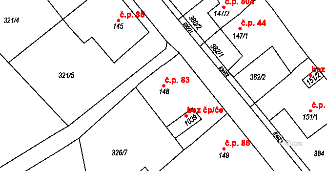 Osek 83 na parcele st. 148 v KÚ Osek u Duchcova, Katastrální mapa