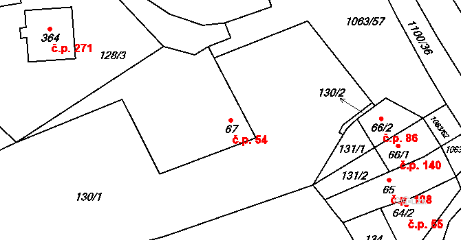 Lipovec 54 na parcele st. 67 v KÚ Lipovec u Blanska, Katastrální mapa