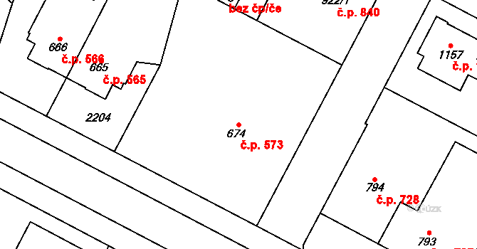 Třebechovice pod Orebem 573 na parcele st. 674 v KÚ Třebechovice pod Orebem, Katastrální mapa