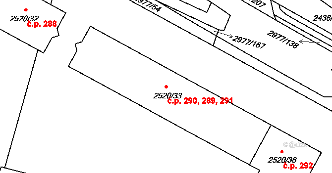 Mohelnice 289,290,291 na parcele st. 2520/33 v KÚ Mohelnice, Katastrální mapa
