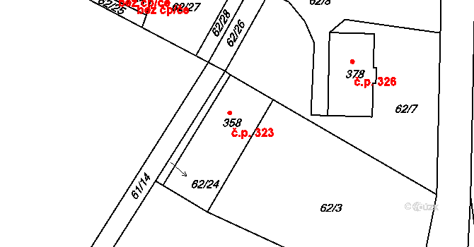 Lindava 323, Cvikov na parcele st. 358 v KÚ Lindava, Katastrální mapa