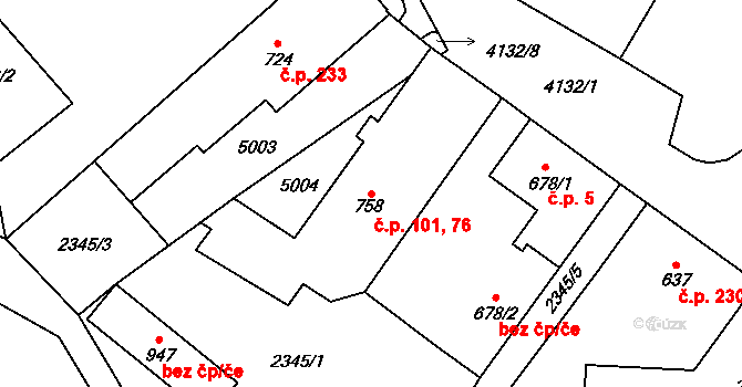 Dolní Čermná 76,101 na parcele st. 758 v KÚ Dolní Čermná, Katastrální mapa