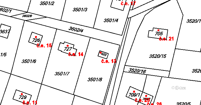 Ledce 13, Nespeky na parcele st. 953 v KÚ Nespeky, Katastrální mapa