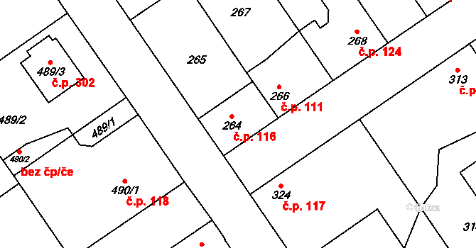 Třebestovice 116 na parcele st. 264 v KÚ Třebestovice, Katastrální mapa