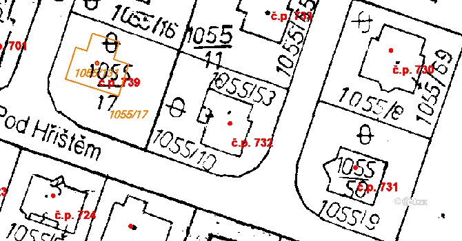 Rychnov u Jablonce nad Nisou 732 na parcele st. 1055/53 v KÚ Rychnov u Jablonce nad Nisou, Katastrální mapa