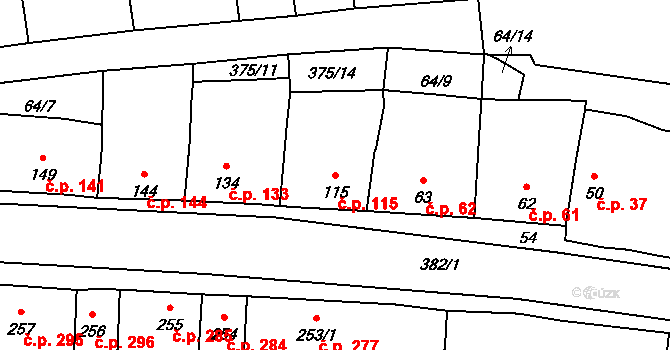 Černčice 115 na parcele st. 115 v KÚ Černčice u Loun, Katastrální mapa
