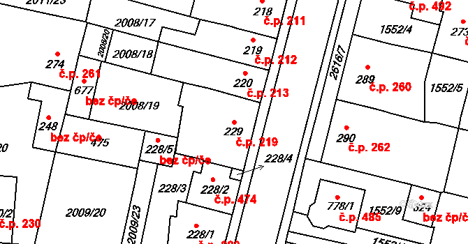 Horní Cerekev 219 na parcele st. 229 v KÚ Horní Cerekev, Katastrální mapa