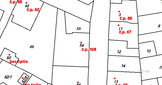 Běhánky 108, Dubí na parcele st. 54 v KÚ Běhánky, Katastrální mapa