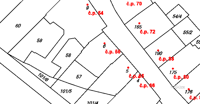 Unčovice 55, Litovel na parcele st. 6 v KÚ Unčovice, Katastrální mapa