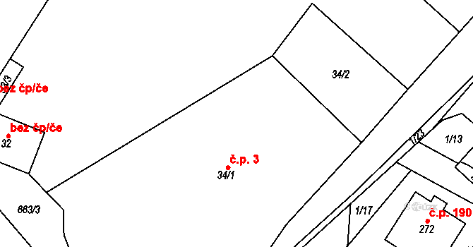 Chlumín 3 na parcele st. 34/1 v KÚ Chlumín, Katastrální mapa