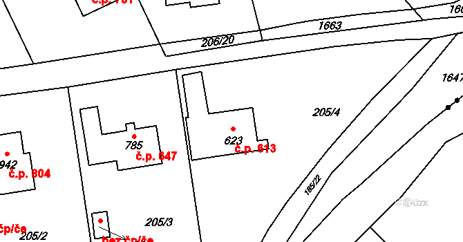 Blovice 613 na parcele st. 623 v KÚ Blovice, Katastrální mapa