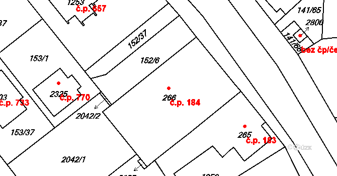 Úšovice 184, Mariánské Lázně na parcele st. 266 v KÚ Úšovice, Katastrální mapa