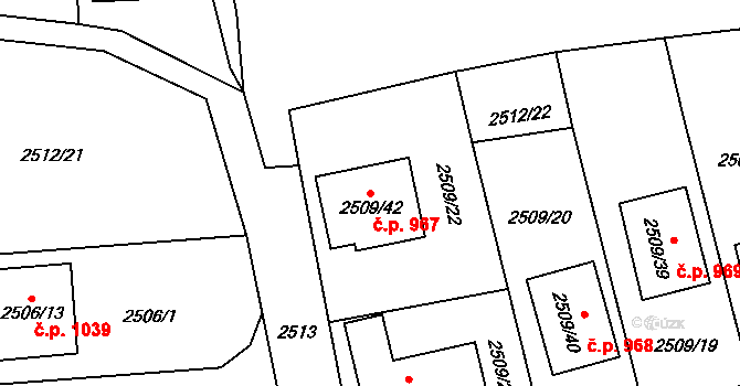 Chodov 967 na parcele st. 2509/42 v KÚ Dolní Chodov, Katastrální mapa