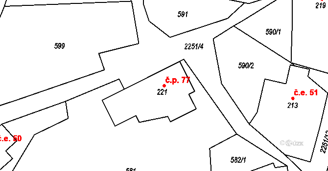 Olešnice v Orlických horách 77 na parcele st. 221 v KÚ Olešnice v Orlických horách, Katastrální mapa