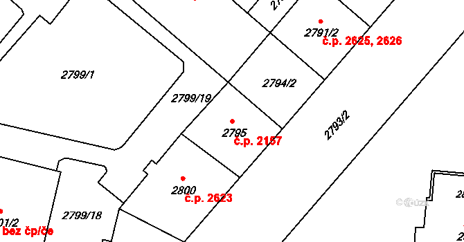 Žižkov 2157, Praha na parcele st. 2795 v KÚ Žižkov, Katastrální mapa
