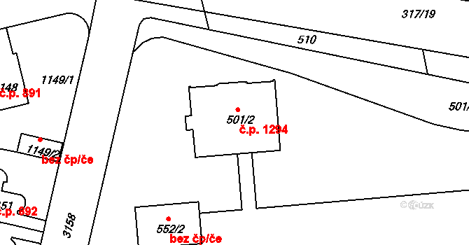 Krč 1294, Praha na parcele st. 501/2 v KÚ Krč, Katastrální mapa