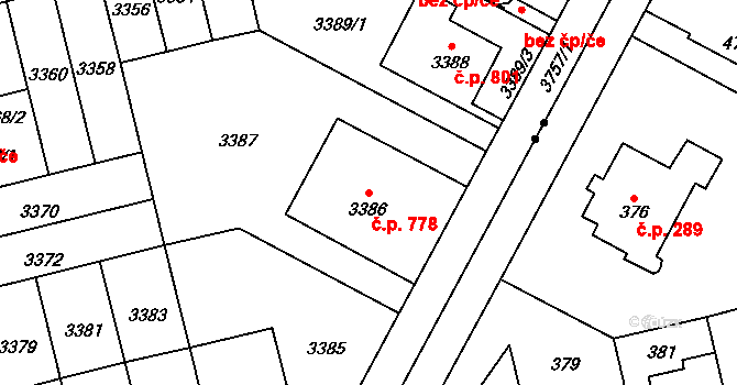 Břevnov 778, Praha na parcele st. 3386 v KÚ Břevnov, Katastrální mapa