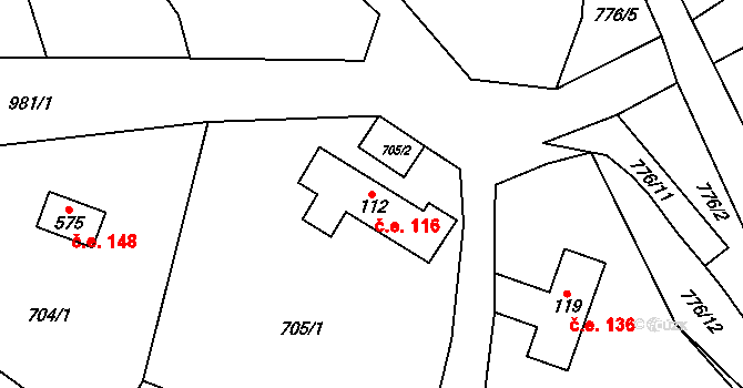 Halouny 116, Svinaře na parcele st. 112 v KÚ Svinaře, Katastrální mapa