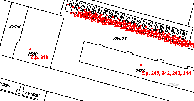Dolní Předměstí 242,243,244,245, Trutnov na parcele st. 2539 v KÚ Trutnov, Katastrální mapa