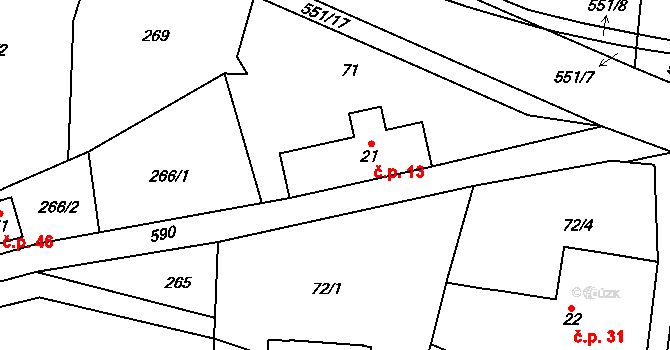 Zboží 13, Dvůr Králové nad Labem na parcele st. 21 v KÚ Zboží u Dvora Králové, Katastrální mapa