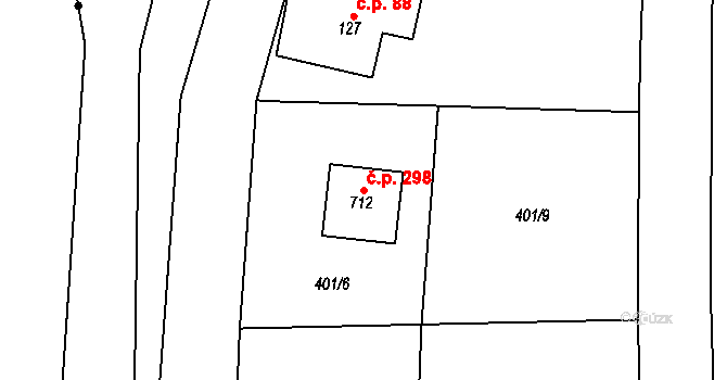Podhůří 298, Vrchlabí na parcele st. 712 v KÚ Podhůří-Harta, Katastrální mapa