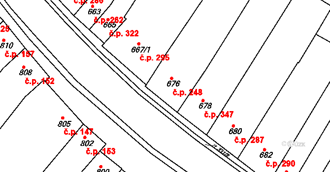 Blučina 248 na parcele st. 676 v KÚ Blučina, Katastrální mapa