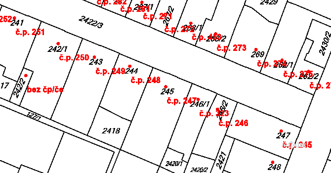 Rosice 247 na parcele st. 245 v KÚ Rosice u Brna, Katastrální mapa