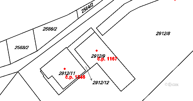 Kylešovice 1167, Opava na parcele st. 2912/9 v KÚ Kylešovice, Katastrální mapa